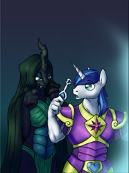 Size: 499x671 | Tagged: safe, artist:omny87, imported from derpibooru, queen chrysalis, shining armor, anthro, breasts, busty queen chrysalis, female, infidelity, male, shining chrysalis, shipping, straight