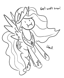 Size: 1107x1340 | Tagged: safe, artist:spookitty, imported from derpibooru, princess celestia, pony, female, get well card, get well soon, heck, monochrome, shitposting, solo