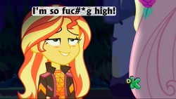 Size: 1920x1080 | Tagged: safe, edit, edited screencap, imported from derpibooru, screencap, fluttershy, sunset shimmer, equestria girls, equestria girls series, sunset's backstage pass!, spoiler:eqg series (season 2), blushing, clothes