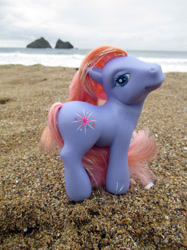 Size: 1280x1707 | Tagged: safe, artist:travelling-my-little-pony, imported from derpibooru, crystal lake, pony, beach, diva pose, g3, looking at you, photo, photography, sand, toy