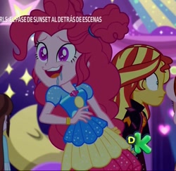 Size: 1111x1079 | Tagged: safe, edit, edited screencap, imported from derpibooru, screencap, pinkie pie, sunset shimmer, equestria girls, equestria girls series, sunset's backstage pass!, spoiler:eqg series (season 2), clothes, cropped, geode of sugar bombs, magical geodes, music festival outfit, shrunken pupils