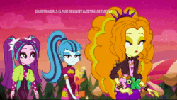 Size: 1280x720 | Tagged: safe, imported from derpibooru, screencap, adagio dazzle, aria blaze, sonata dusk, equestria girls, equestria girls series, sunset's backstage pass!, spoiler:eqg series (season 2), animated, discovery kids, female, sky, sound, taco dress, that siren sure does love tacos, the dazzlings, trio, trio female, webm
