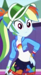 Size: 338x617 | Tagged: safe, imported from derpibooru, screencap, rainbow dash, equestria girls, equestria girls series, sunset's backstage pass!, spoiler:eqg series (season 2), cropped, cute, dashabetes, female, geode of super speed, hand on hip, hips, magical geodes, music festival outfit, solo, visor