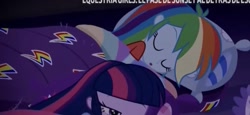 Size: 859x394 | Tagged: safe, imported from derpibooru, screencap, rainbow dash, sci-twi, twilight sparkle, equestria girls, equestria girls series, sunset's backstage pass!, spoiler:eqg series (season 2), cute, dashabetes, female, pillow, sleeping, sleeping bag, solo focus