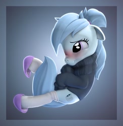 Size: 1024x1051 | Tagged: safe, artist:rexyseven, imported from derpibooru, oc, oc only, oc:whispy slippers, earth pony, pony, 3d, blushing, clothes, female, mare, scrunchy face, slippers, socks, solo, sweater