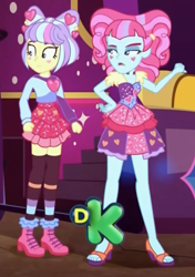 Size: 858x1217 | Tagged: safe, imported from derpibooru, screencap, kiwi lollipop, supernova zap, equestria girls, equestria girls series, sunset's backstage pass!, spoiler:eqg series (season 2), cropped, duo, feet, k-lo, legs, postcrush, sandals, su-z