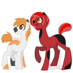 Size: 1280x1280 | Tagged: safe, artist:chelseawest, imported from derpibooru, oc, oc only, oc:blood moon, oc:sanke koi, earth pony, pony, male, simple background, stallion, transparent background