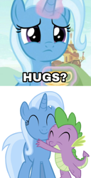 Size: 840x1636 | Tagged: safe, edit, edited screencap, editor:undeadponysoldier, imported from derpibooru, screencap, spike, trixie, comic, female, hug, male, shipping, spikelove, spixie, straight, text