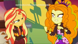Size: 1920x1080 | Tagged: safe, edit, edited screencap, imported from derpibooru, screencap, adagio dazzle, sunset shimmer, equestria girls, equestria girls series, sunset's backstage pass!, spoiler:eqg series (season 2), clothes, crossed arms, music festival outfit