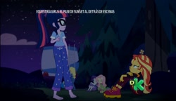 Size: 2500x1440 | Tagged: safe, imported from derpibooru, screencap, fluttershy, rarity, sci-twi, spike, spike the regular dog, sunset shimmer, twilight sparkle, dog, equestria girls, equestria girls series, sunset's backstage pass!, spoiler:eqg series (season 2), ankles, barefoot, clothes, feet, night, night sky, pajamas, sky