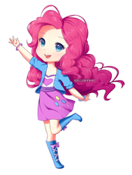 Size: 900x1189 | Tagged: safe, artist:epiccookininja, imported from derpibooru, pinkie pie, human, equestria girls, boots, clothes, colored pupils, cute, diapinkes, female, humanized, moe, open mouth, shoes, simple background, skirt, solo, speedpaint available, transparent background