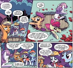 Size: 1051x977 | Tagged: safe, artist:brendahickey, idw, imported from derpibooru, apple bloom, applejack, rainbow dash, rarity, scootaloo, sweetie belle, spoiler:comic, spoiler:comicspiritoftheforest02, comic, cutie mark crusaders