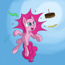 Size: 1024x1024 | Tagged: safe, artist:chaosmalefic, imported from derpibooru, pinkie pie, pony, alternate hairstyle, cake, cute, diapinkes, female, food, solo