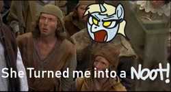Size: 592x320 | Tagged: safe, artist:t72b, derpibooru exclusive, imported from derpibooru, oc, oc:nootaz, human, pony, unicorn, female, mare, monty python, monty python and the holy grail, name pun, parody, ponified, pun, style emulation, yelling
