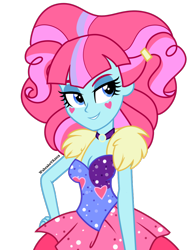 Size: 850x1100 | Tagged: safe, artist:wubcakeva, imported from derpibooru, kiwi lollipop, equestria girls, equestria girls series, sunset's backstage pass!, spoiler:eqg series (season 2), breasts, cleavage, clothes, female, k-lo, simple background, smiling, solo, transparent background