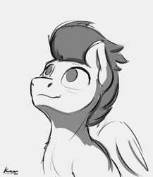 Size: 1292x1489 | Tagged: safe, artist:kam, imported from derpibooru, rumble, pegasus, pony, colt, gray background, grayscale, male, monochrome, simple background, solo