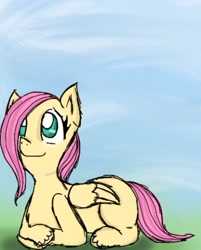 Size: 844x1051 | Tagged: safe, artist:princessmuffinart, imported from derpibooru, fluttershy, pegasus, pony, adorable face, cute, female, gentle smile, missing cutie mark, shyabetes, simple background, solo