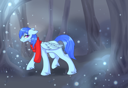 Size: 4133x2834 | Tagged: safe, artist:et-moons, derpibooru exclusive, imported from derpibooru, oc, oc only, oc:peppermint candy, firefly (insect), pegasus, pony, clothes, forest, grass, high res, light, looking at you, male, scarf, solo, stallion, tree