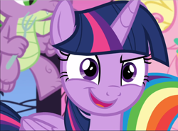 Size: 1268x940 | Tagged: safe, imported from derpibooru, screencap, spike, twilight sparkle, alicorn, dragon, pony, between dark and dawn, cropped, determined, female, male, offscreen character, open mouth, raised eyebrow, solo focus, twilight sparkle (alicorn), winged spike, wings