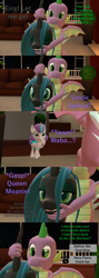 Size: 1920x5400 | Tagged: safe, artist:papadragon69, imported from derpibooru, princess flurry heart, queen chrysalis, spike, changeling, changeling queen, dragon, comic:spike's cyosa, 3d, choice, comic, crystal empire, cyoa, female, fight, male, older, older spike, source filmmaker, teenage spike, teenager, winged spike, wings