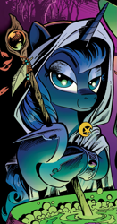Size: 735x1405 | Tagged: safe, idw, imported from derpibooru, princess luna, pony, spoiler:comic, cauldron, clothes, costume, female, hoof shoes, solo, witch