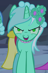 Size: 418x625 | Tagged: safe, imported from derpibooru, screencap, bon bon, lyra heartstrings, sweetie drops, pony, a canterlot wedding, brainwashed, bridesmaid dress, clothes, cropped, dress, mind control