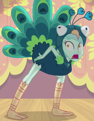 Size: 555x715 | Tagged: safe, imported from derpibooru, screencap, lyra heartstrings, peacock, all's fair in love and friendship games, equestria girls, animal costume, clothes, costume, cropped, female, lyrabird, solo