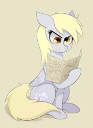 Size: 900x1239 | Tagged: safe, artist:zetamad, imported from derpibooru, derpy hooves, pegasus, pony, atg 2019, derpy being derpy, female, map, newbie artist training grounds, solo, tan background