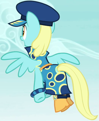 Size: 523x642 | Tagged: safe, imported from derpibooru, screencap, admiral fairy flight, sassaflash, pegasus, pony, testing testing 1-2-3, background pony, clothes, costume, cropped, female, hat, mare, outfit catalog, uniform