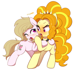 Size: 3285x2957 | Tagged: safe, artist:maren, imported from derpibooru, adagio dazzle, oc, oc:coiled heart, earth pony, pony, female, hug, mare, ponified