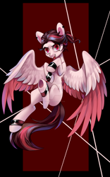 Size: 1280x2048 | Tagged: safe, artist:shu-jeantte, imported from derpibooru, oc, oc only, pegasus, pony, female, mare, solo, tongue out, two toned wings, wings