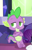 Size: 163x257 | Tagged: safe, imported from derpibooru, screencap, rarity, spike, dragon, the last laugh, crossed arms, lidded eyes, male, offscreen character, slit eyes, slit pupils, solo focus, tail, toes, underfoot, winged spike, wings
