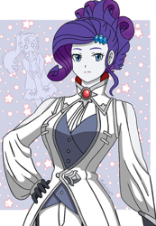 Size: 690x1000 | Tagged: safe, artist:leone di cielo, imported from derpibooru, rarity, sweetie belle, equestria girls, clothes, cosplay, costume, crossover, female, rwby, weiss schnee, winter schnee