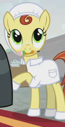 Size: 324x636 | Tagged: safe, imported from derpibooru, screencap, lemon honey, earth pony, pony, the last laugh, background pony, clothes, cropped, cute, female, mare, mouth hold, pencil, shirt, teenager