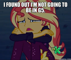 Size: 600x512 | Tagged: safe, edit, edited screencap, imported from derpibooru, screencap, sunset shimmer, equestria girls, equestria girls series, sunset's backstage pass!, spoiler:eqg series (season 2), bronybait, cropped, crying, female, g5, memeful.com, sad, solo, sunsad shimmer