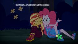 Size: 1366x768 | Tagged: safe, imported from derpibooru, screencap, pinkie pie, sunset shimmer, equestria girls, equestria girls series, sunset's backstage pass!, spoiler:eqg series (season 2), clothes, comforting, female, pajamas, sleeveless