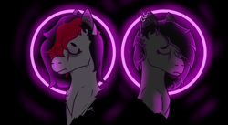 Size: 1500x821 | Tagged: safe, artist:lazerblues, imported from derpibooru, oc, oc only, oc:deep rest, oc:miss eri, pony, black and red mane, ear piercing, makeup, neon, piercing, running makeup, two toned mane