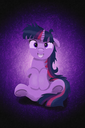 Size: 2000x3000 | Tagged: safe, artist:spellboundcanvas, imported from derpibooru, twilight sparkle, pony, grin, looking at you, messy mane, newbie artist training grounds, smiling, twilight snapple, underhoof