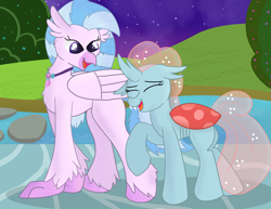 Size: 3300x2550 | Tagged: safe, artist:skyflys, imported from derpibooru, ocellus, silverstream, changedling, changeling, classical hippogriff, hippogriff, cute, diaocelles, diastreamies, duo, fangs, female, friendship, teenager