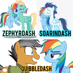 Size: 1080x1080 | Tagged: safe, imported from derpibooru, quibble pants, rainbow dash, soarin', zephyr breeze, earth pony, pegasus, pony, female, male, mare, quibbledash, shipping, simple background, soarindash, stallion, straight, white background, zephdash