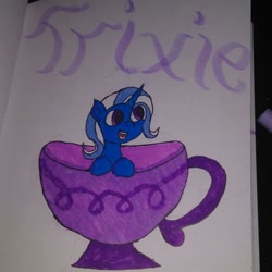 Size: 1062x1062 | Tagged: safe, imported from derpibooru, trixie, pony, cup, photo, teacup, that pony sure does love teacups, traditional art