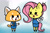Size: 2200x1451 | Tagged: safe, artist:thecoldsbarn, imported from derpibooru, angel bunny, fluttershy, anthro, aggretsuko, alternate hairstyle, blushing, chibi, clothes, crossover, cute, duo, hair bun, office lady, retsuko, sanrio, shyabetes, style emulation