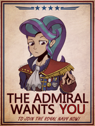 Size: 1536x2048 | Tagged: safe, artist:qzygugu, imported from derpibooru, starlight glimmer, human, admiral, clothes, decoration, female, humanized, navy, palindrome get, poster, propaganda, solo, uniform