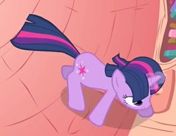 Size: 650x502 | Tagged: safe, imported from derpibooru, screencap, twilight sparkle, pony, unicorn, look before you sleep, season 1, book, cropped, cute, female, glowing horn, golden oaks library, horn, magic, mare, overhead view, solo, unicorn twilight