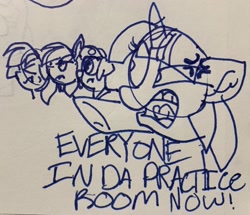 Size: 2269x1951 | Tagged: safe, artist:rainbow eevee, imported from derpibooru, rainbow dash, twilight sparkle, oc, oc:landen irelan, oc:rainbow eevee, pony, angry, drawing, lineart, pen drawing, traditional art, underhoof