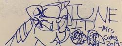Size: 3577x1360 | Tagged: safe, artist:rainbow eevee, imported from derpibooru, twilight sparkle, oc, oc:landen irelan, oc:rainbow eevee, dog, pony, angry, dialogue, drawing, lineart, mrs. cates, pen drawing, traditional art, trio, wat