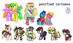 Size: 1814x1072 | Tagged: source needed, safe, artist:rainbow eevee, edit, imported from derpibooru, oc, oc:rainbow eevee, pony, butterbean, cartoon network, clothes, corn & peg, corn (corn & peg), disney xd, hug, leni loud, lori loud, luan loud, luna loud, lynn loud, milo murphy, milo murphy's law, nick jr., nickelodeon, peg (corn & peg), ponified, pretty pretty pegasus, shorts, simple background, sparkleface, star butterfly, star vs the forces of evil, teen titans, teen titans go, the loud house, white background