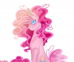 Size: 2117x1756 | Tagged: safe, artist:luna dave, imported from derpibooru, pinkie pie, earth pony, pony, blushing, cute, diapinkes, female, hair over one eye, mare, profile, solo