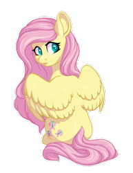 Size: 850x1100 | Tagged: safe, artist:anvalina, imported from derpibooru, fluttershy, pegasus, pony, colored pupils, cute, female, looking back, mare, rear view, shyabetes, simple background, sitting, solo, spread wings, transparent background, wings