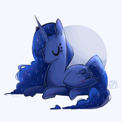 Size: 900x900 | Tagged: safe, artist:mikenlos, imported from derpibooru, princess luna, alicorn, pony, abstract background, cute, ear fluff, eyes closed, female, leg fluff, lunabetes, mare, prone, solo